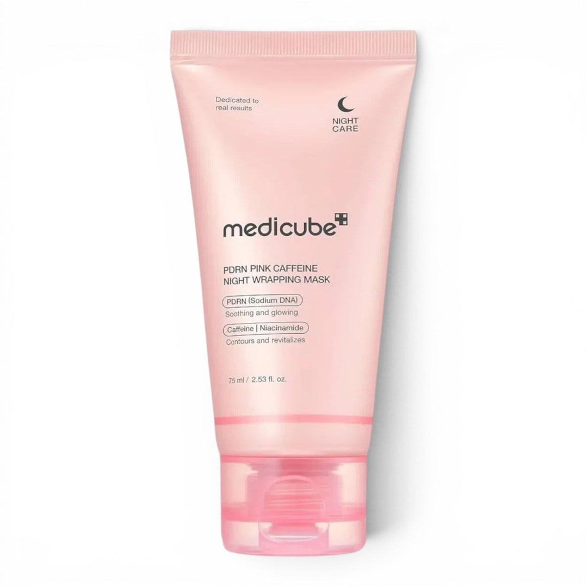 bareskin.lt Medicube PDRN Pink Caffeine Night Wrapping Mask drėkinanti naktinė kaukė, suteikianti odai pailsėjusios, lygesnės ir skaistesnės išvaizdos efektą