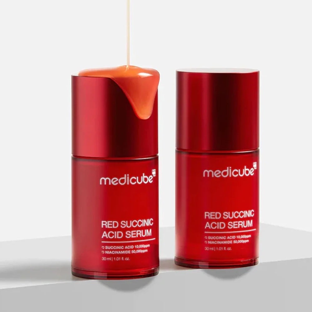 bareskin.lt Medicube Red Succinic Acid Serum serumas, skirtas mišriai ir riebiai odai, kuriai būdingi spuogeliai, išsiplėtusios poros ar nelygi tekstūra