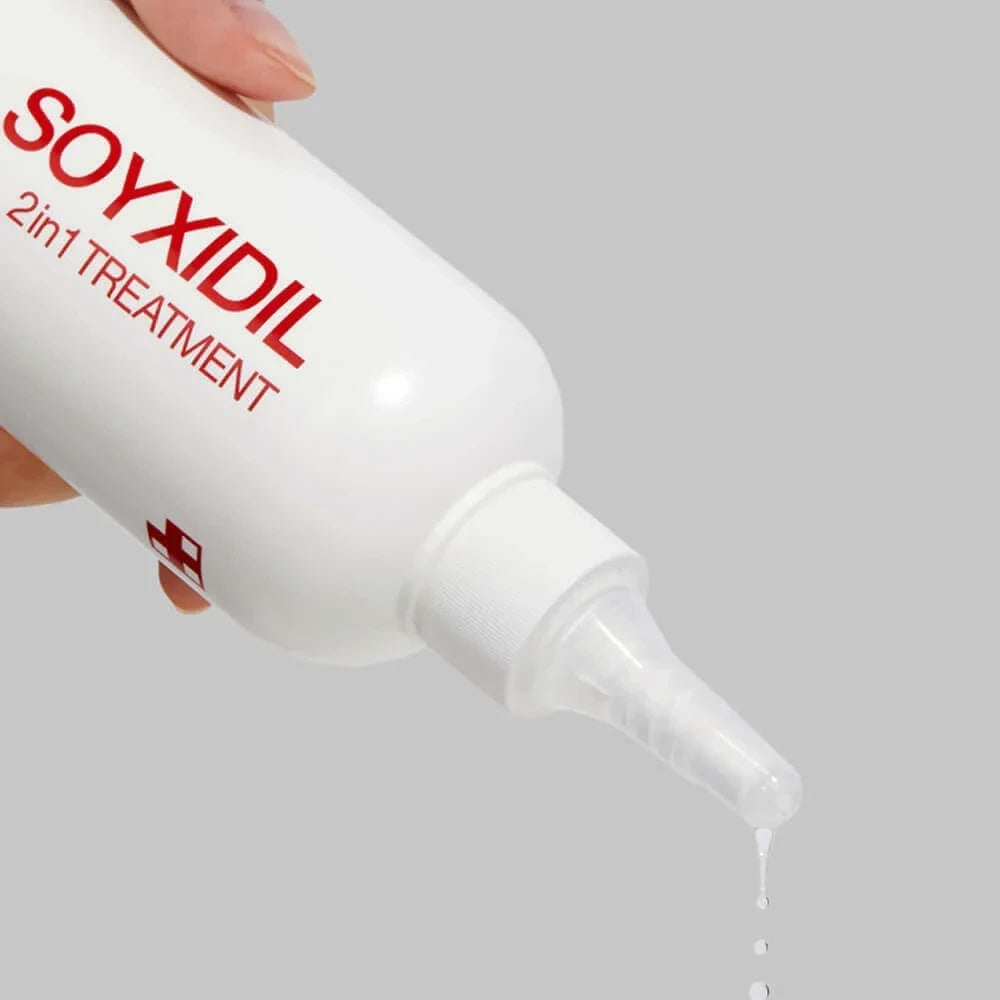 bareskin.lt Medicube Soyxidil 2in1 Treatment  galvos odos ir plaukų priežiūros priemonė, sukurta naudojant sojų ir ryžių ekstraktus, padedančius palaikyti gerą galvos odos būklę ir pagerinti plaukų išvaizdą