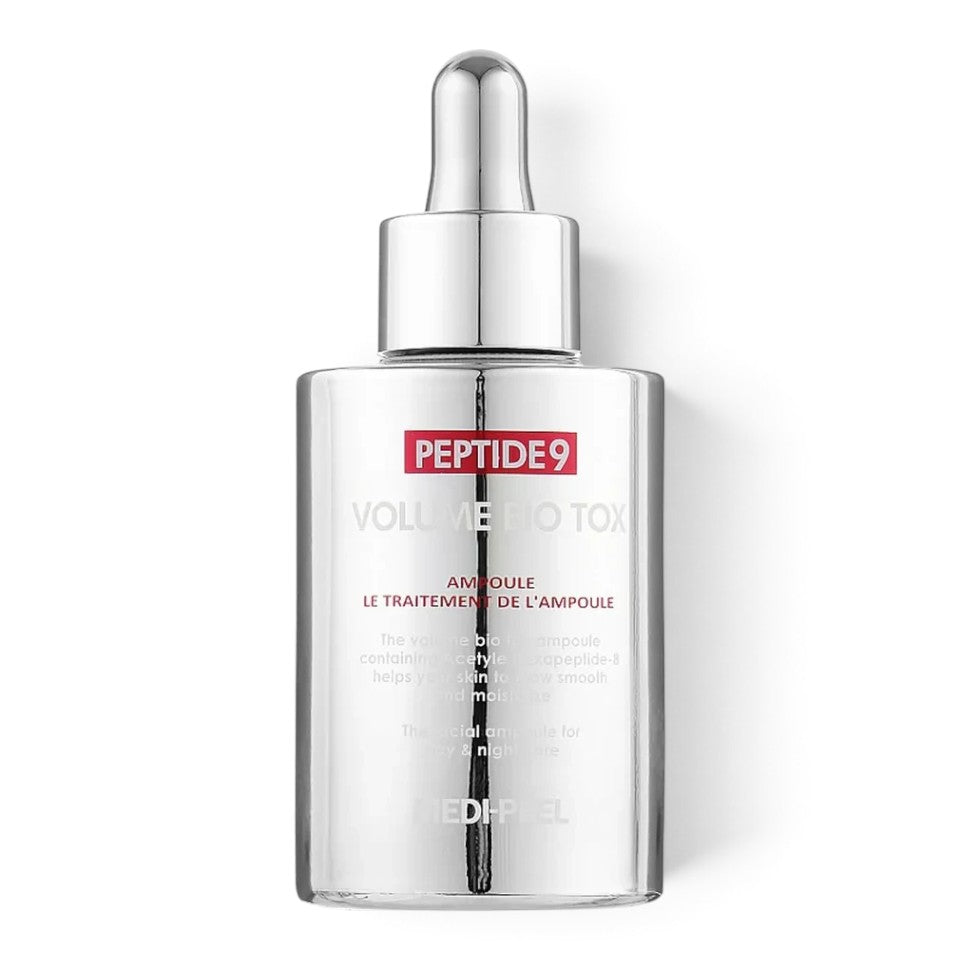 bareskin.lt MEDIPEEL Peptide 9 Volume Biotox Ampoule Pro in a clear glass bottle with a silver dropper cap.