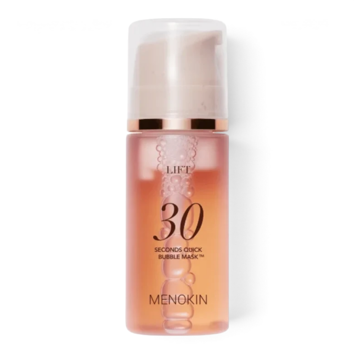 bareskin.lt MENOKIN 30 Seconds Quick Bubble Mask Lift in a transparent pump bottle with rose gold accents