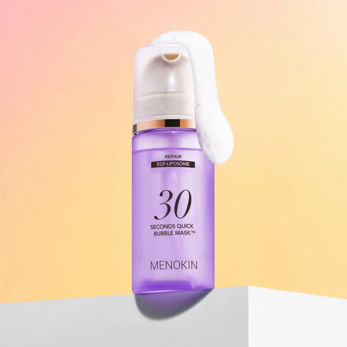 bareskin.lt MENOKIN 30 Seconds Quick Bubble Mask in a purple bottle with white foam dispensing from the pump
