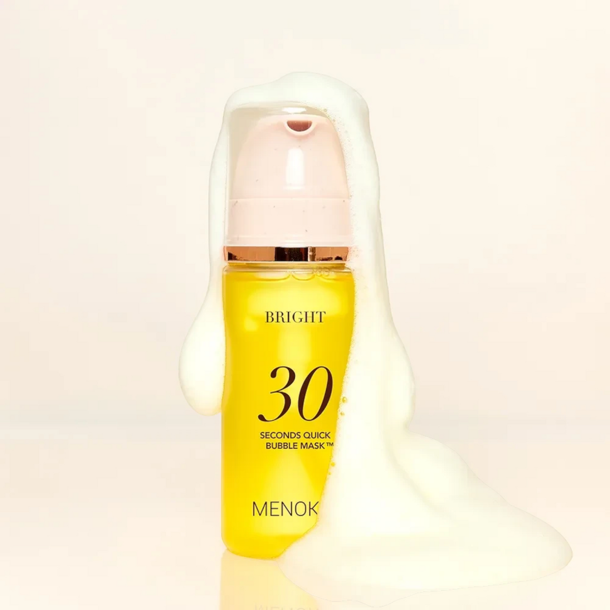 bareskin.lt MENOKIN 30 Seconds Quick Bubble Bright face mask in a yellow bottle covered in thick white cleansing foam