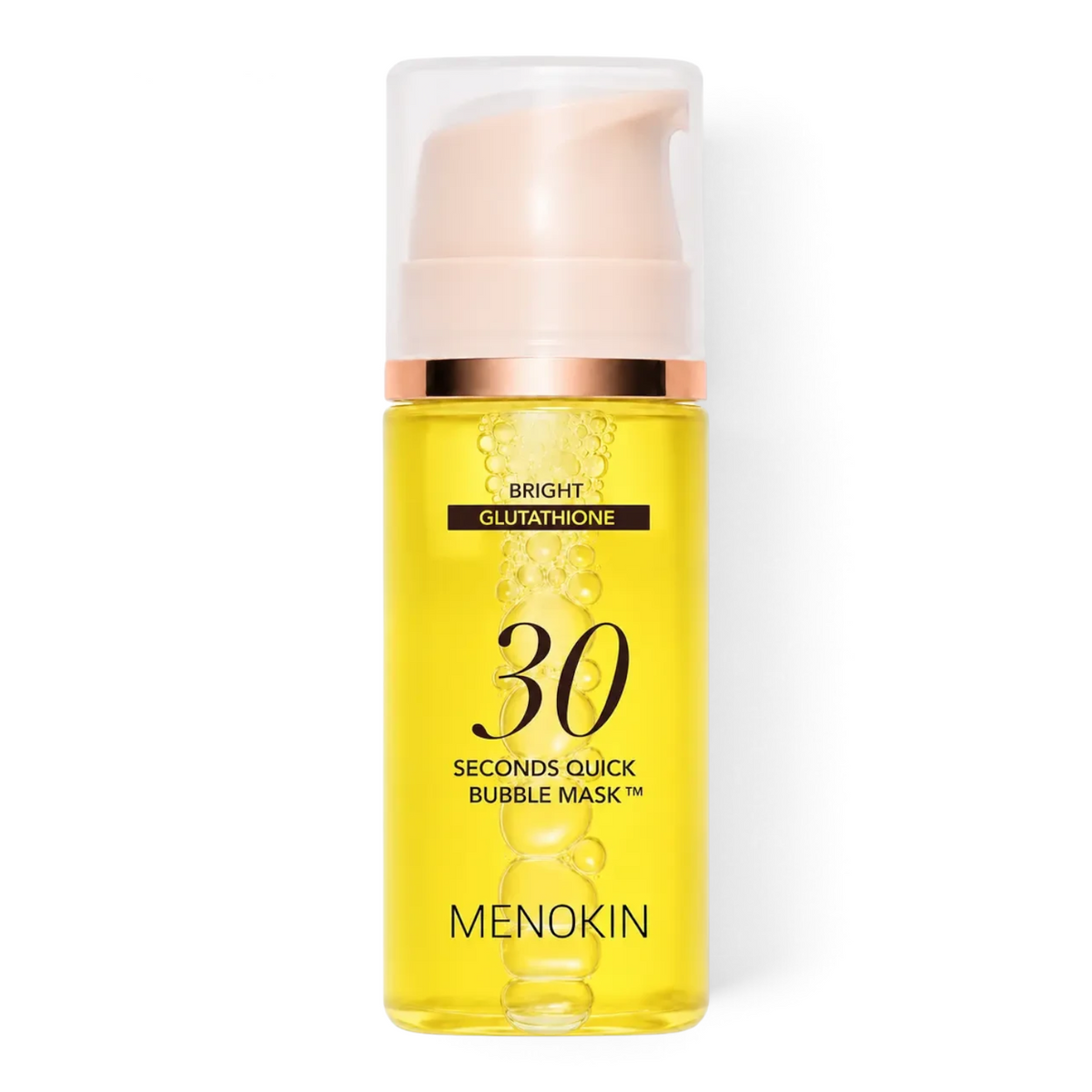 bareskin.lt MENOKIN 30 Seconds Quick Bubble Bright face mask in a yellow pump bottle with glutathione