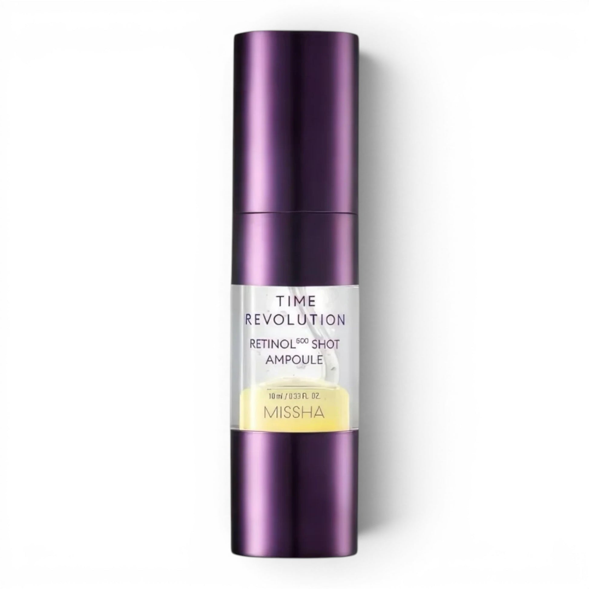 MISSHA Time Revolution Retinol 500 Shot Ampoule from bareskin.lt in a purple and clear dual-phase bottle