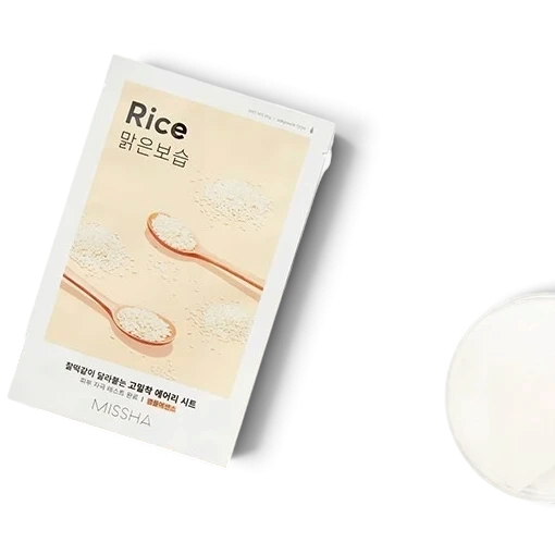 bareskin.lt Missha Airy Fit Rice sheet mask for brightening and hydration in a minimalist white packaging