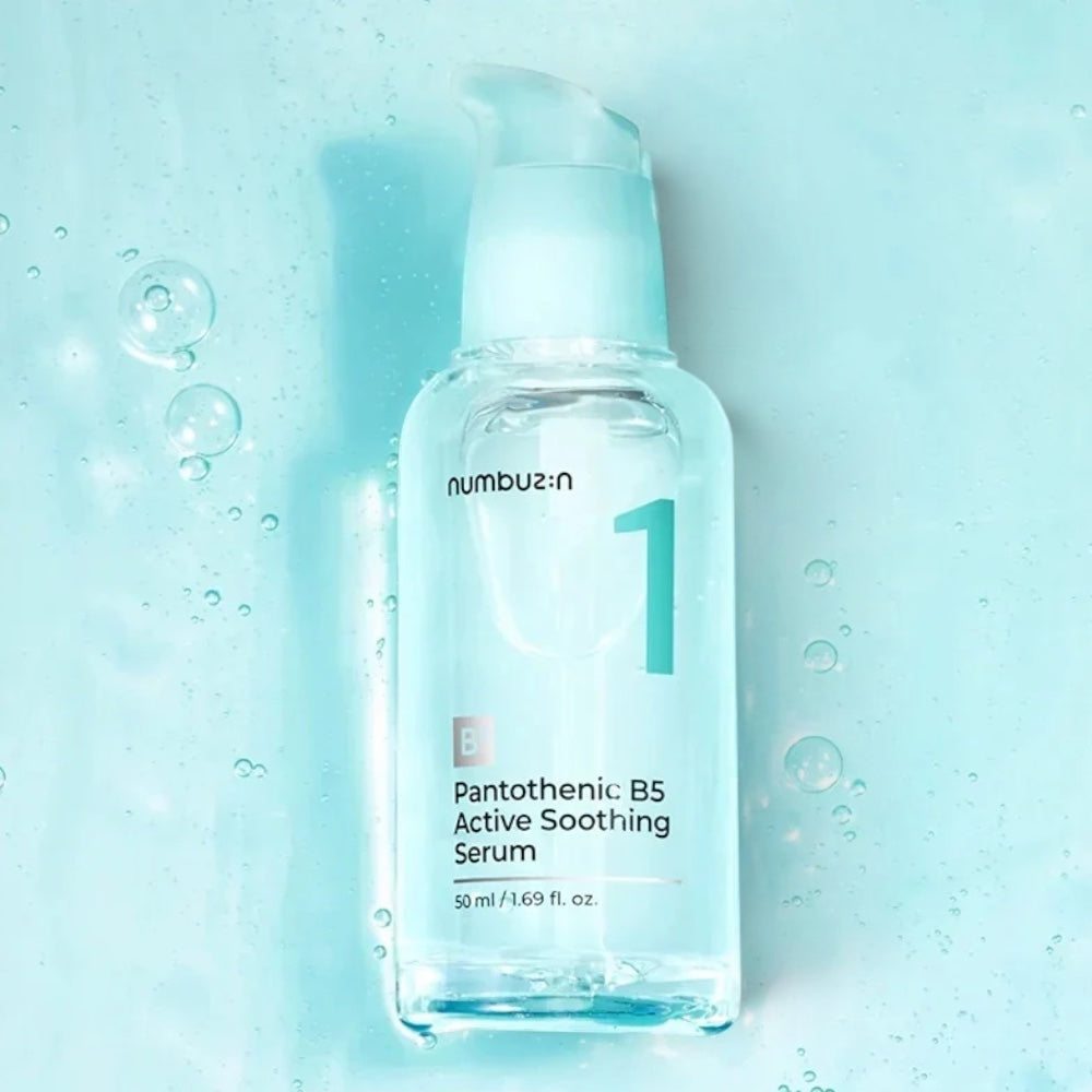 bareskin.lt Numbuzin No.1 Pantothenic B5 Active Soothing Serum in a clear blue bottle for calming sensitive skin.