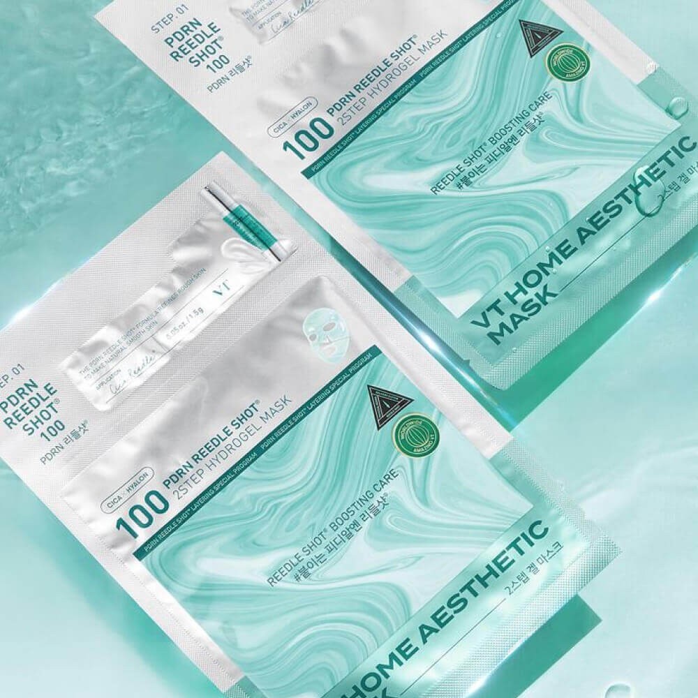 bareskin.lt VT Cosmetics PDRN Reedle Shot 100 2-step hydrogel mask set for skin elasticity and hydration.