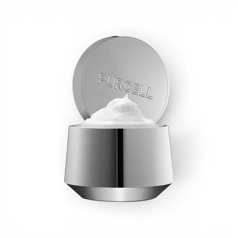 bareskin.lt PURCELL Pixcell Biom After Rebooting Cream in a silver jar with a dollop of white face cream