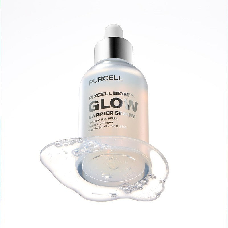 bareskin.lt PURCELL Pixcell Biom Glow Barrier Serum in a frosted glass dropper bottle with a clear serum puddle
