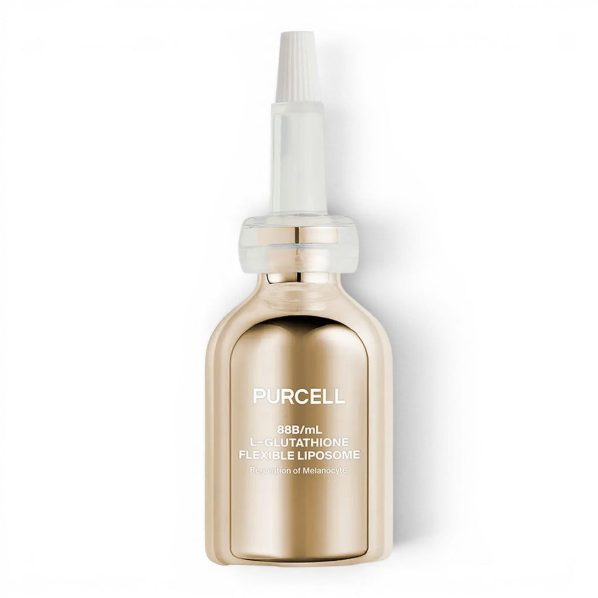 bareskin.lt PURCELL L-Glutathione brightening face serum in a metallic gold bottle with a clear dropper applicator