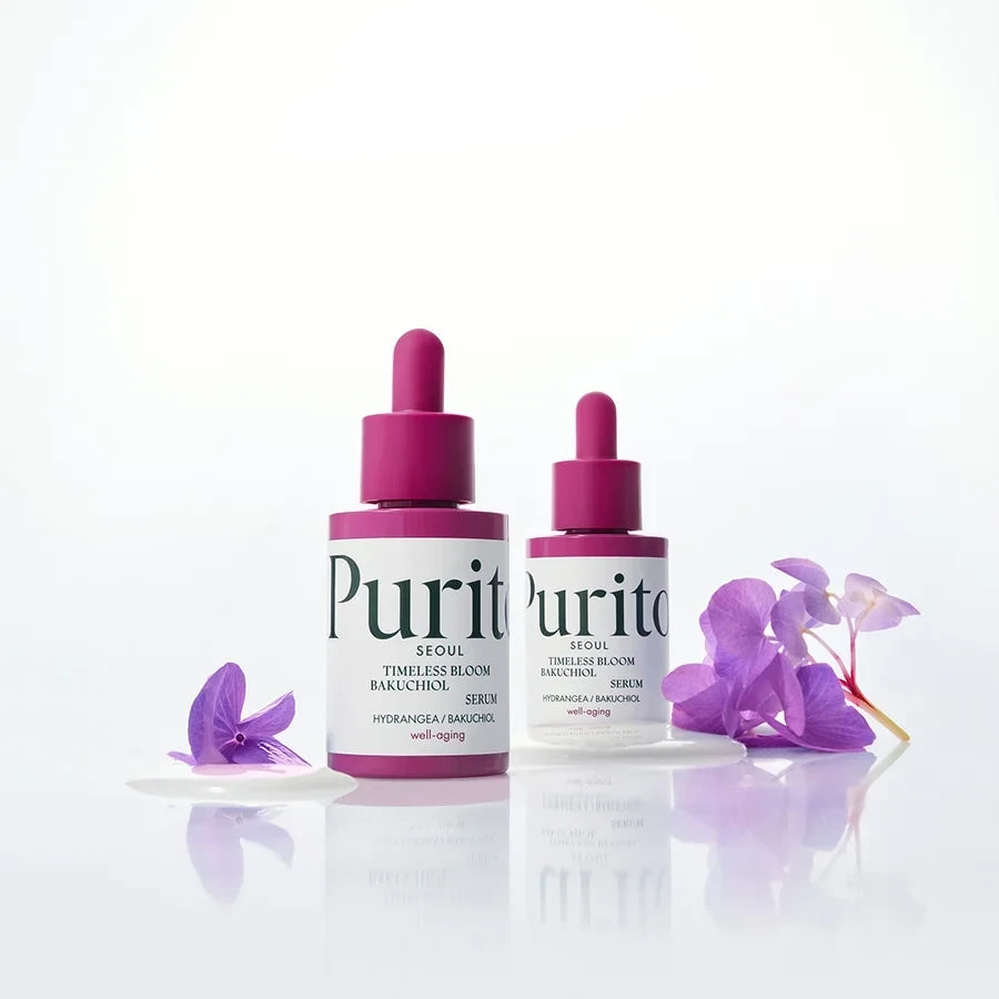 bareskin.lt PURITO Bakuchiol Timeless Bloom serum odą jauninantis bei mažinantis raukšles serumas su bakučioliu, kuris turi panašų poveikį kaip retinolis