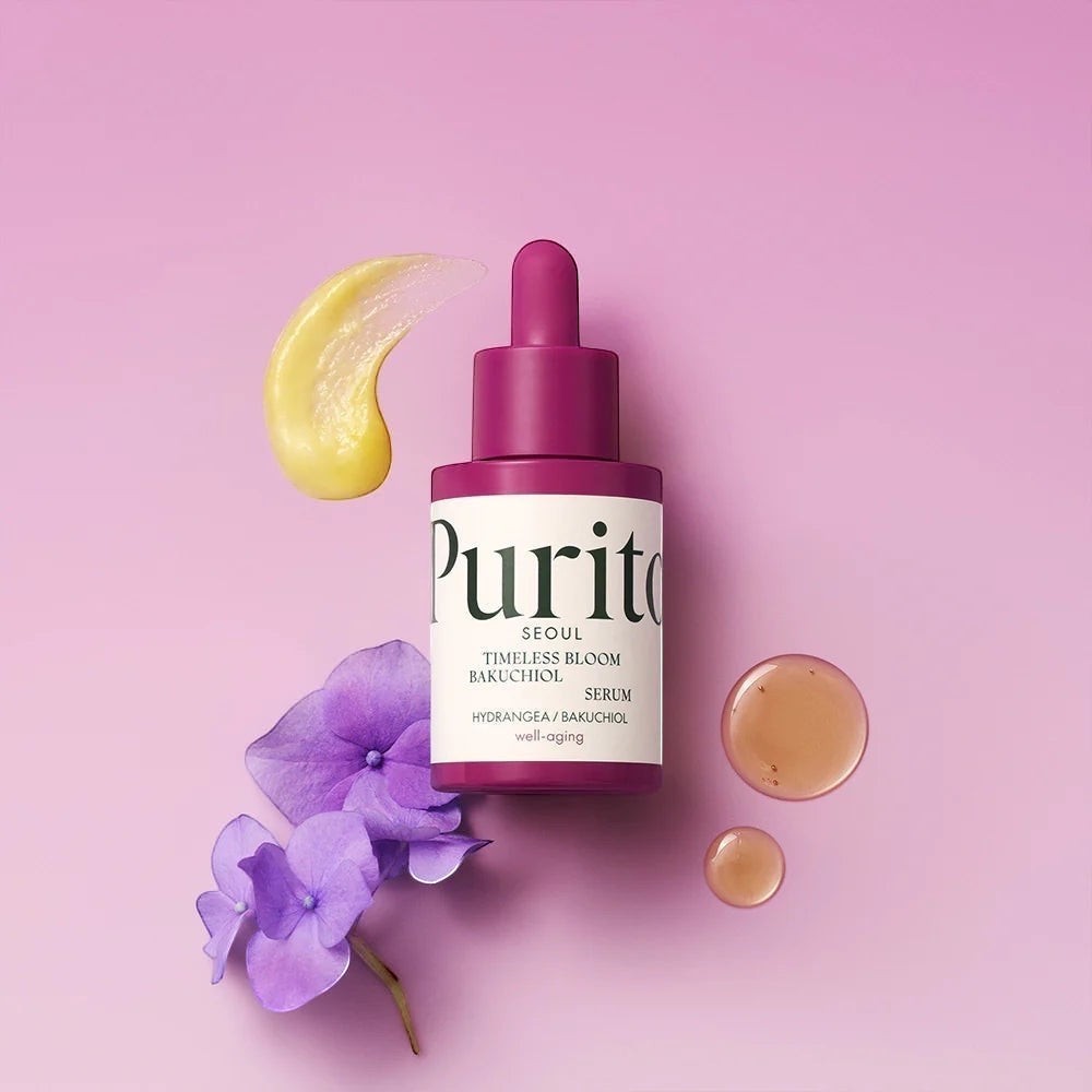 bareskin.lt PURITO Bakuchiol Timeless Bloom serum odą jauninantis bei mažinantis raukšles serumas su bakučioliu, kuris turi panašų poveikį kaip retinolis