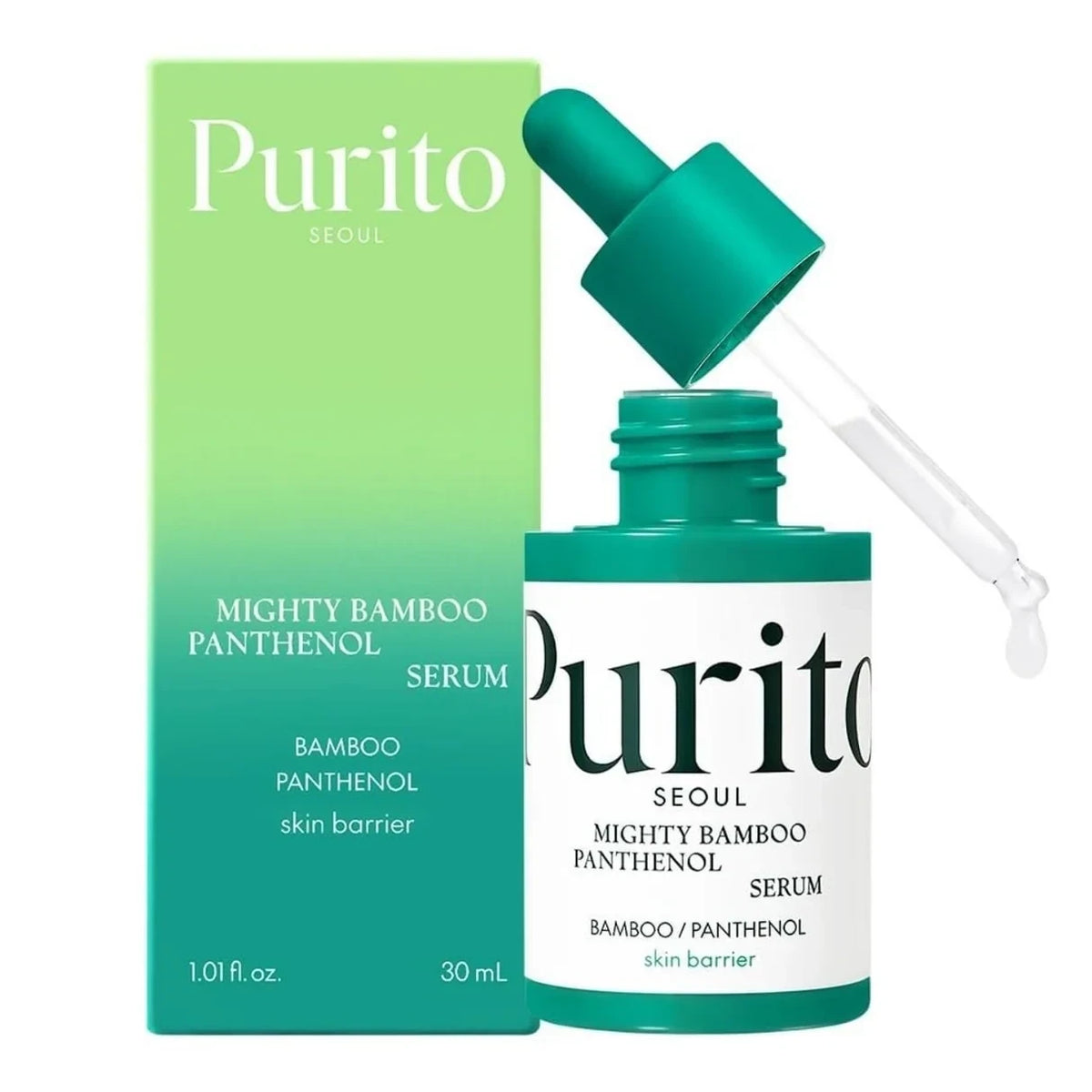 bareskin.lt Purito Seoul Mighty Bamboo Panthenol Serum veido serumas su pantenoliu, sukurtas jautrios ir drėgmę praradusios odos kasdienei priežiūrai
