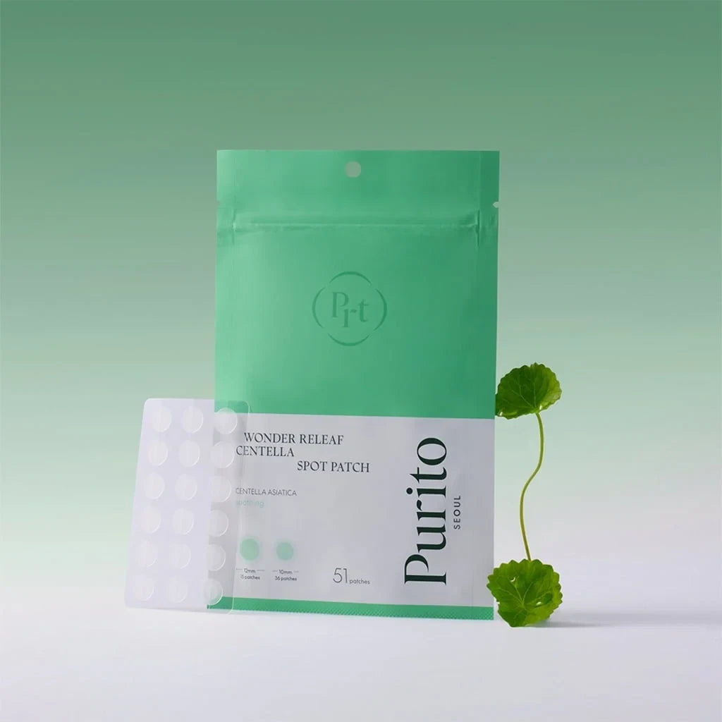 bareskin.lt Purito SEOUL Wonder Releaf Centella hydrocolloid acne spot patches lokalūs pleistrai spuogams, kurie greitai ramina ir gydo problemines odos vietas