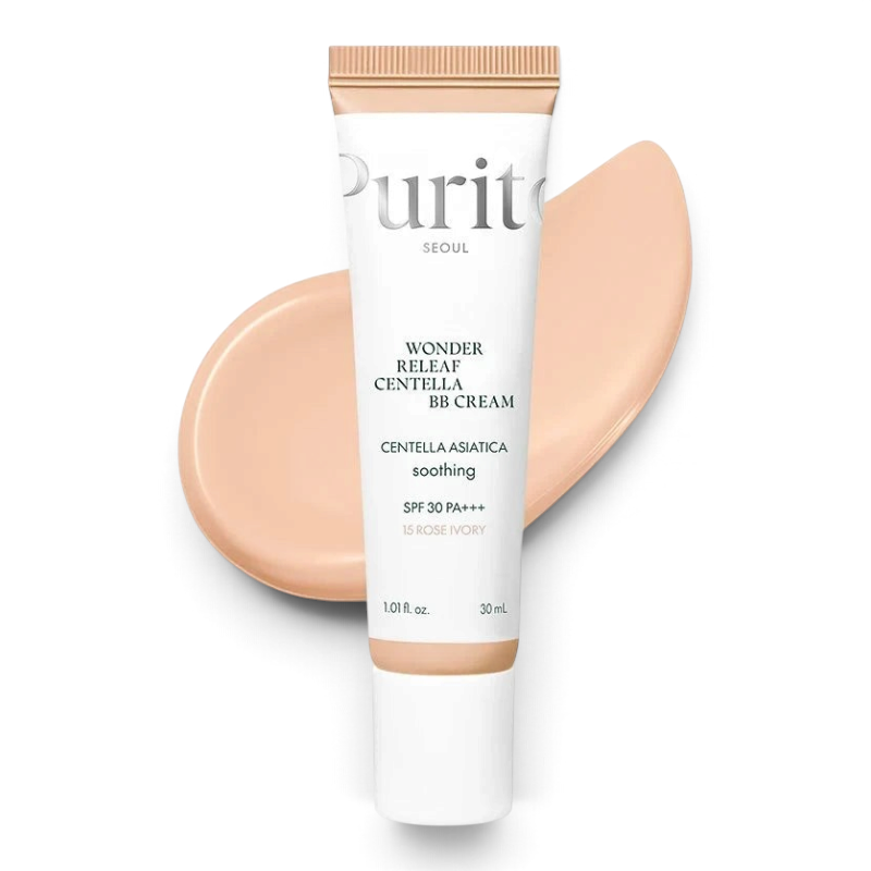 bareskin.lt Purito SEOUL Wonder Releaf Centella BB Cream in shade 13 Neutral Ivory with SPF 30 PA+++ BB kremas su SPF 30 PA+++ apsaugo odą nuo kenksmingų saulės spindulių ir efektyviai maskuoja išsiplėtusias poras bei kitus odos netobulumus