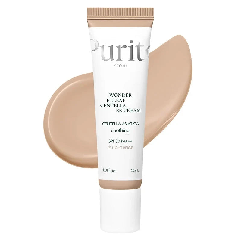bareskin.lt Purito SEOUL Wonder Releaf Centella BB Cream in shade 13 Neutral Ivory with SPF 30 PA+++ BB kremas su SPF 30 PA+++ apsaugo odą nuo kenksmingų saulės spindulių ir efektyviai maskuoja išsiplėtusias poras bei kitus odos netobulumus
