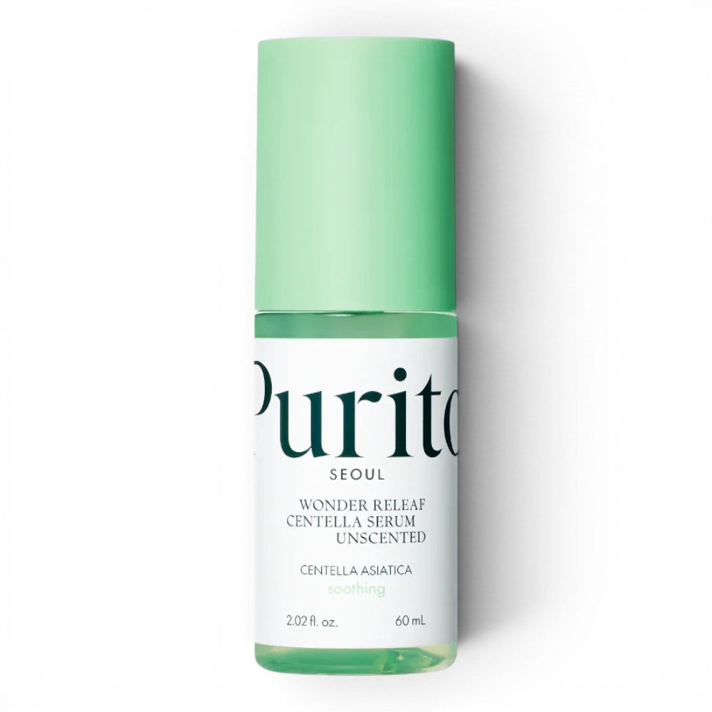 PURITO SEOUL Wonder Releaf Centella Serum in a clear bottle with a light green cap, available at bareskin.lt