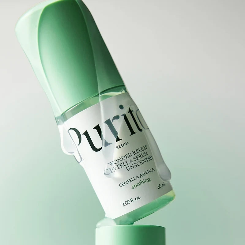 bareskin.lt PURITO SEOUL Wonder Releaf Centella Serum serumas su Centella Asiatica ekstraktu akimirksniu ramina sudirgusią odą ir mažina paraudimą