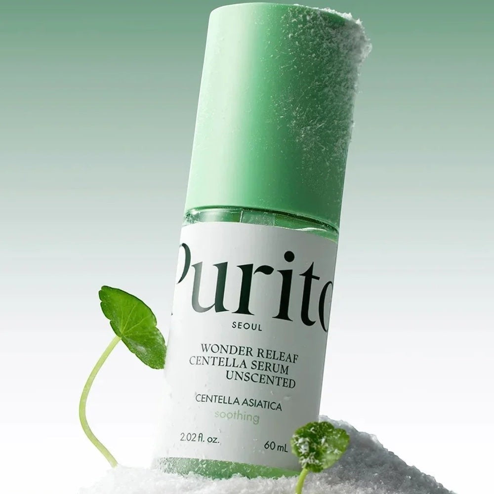 bareskin.lt PURITO SEOUL Wonder Releaf Centella Serum serumas su Centella Asiatica ekstraktu akimirksniu ramina sudirgusią odą ir mažina paraudimą