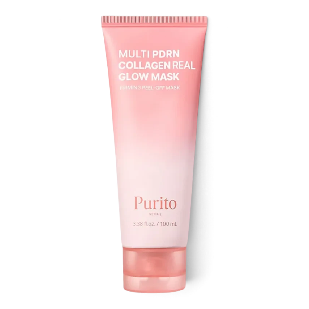 bareskin.lt Purito Multi PDRN Collagen Real Glow firming peel-off mask in a pink gradient tube