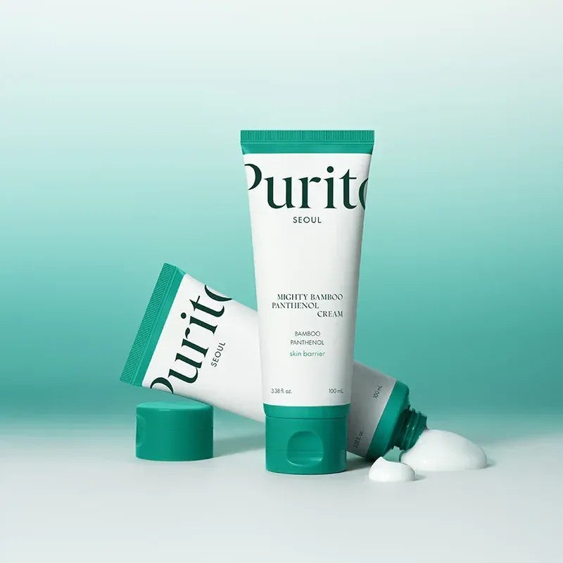 bareskin.lt PURITO SEOUL Mighty Bamboo Panthenol Cream kremas, praturtintas bambuko ekstraktu ir pantenoliu, efektyviai atkuria pažeistą odos barjerą, sukuria drėgmės apsauginį sluoksnį, bei greitai didina drėgmės lygį, suteikiant odai sveiką švytėjimą