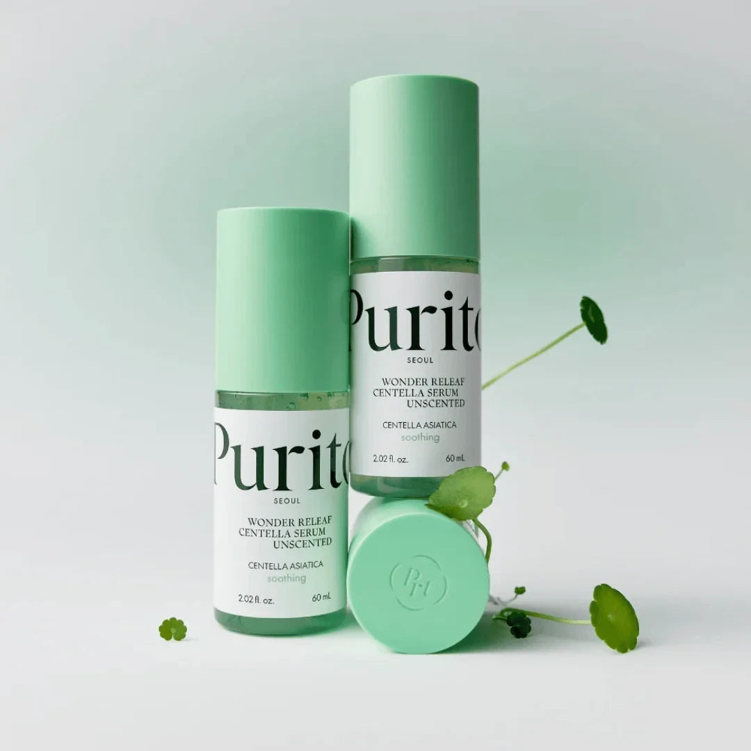 bareskin.lt PURITO SEOUL Wonder Releaf Centella Serum serumas su Centella Asiatica ekstraktu akimirksniu ramina sudirgusią odą ir mažina paraudimą
