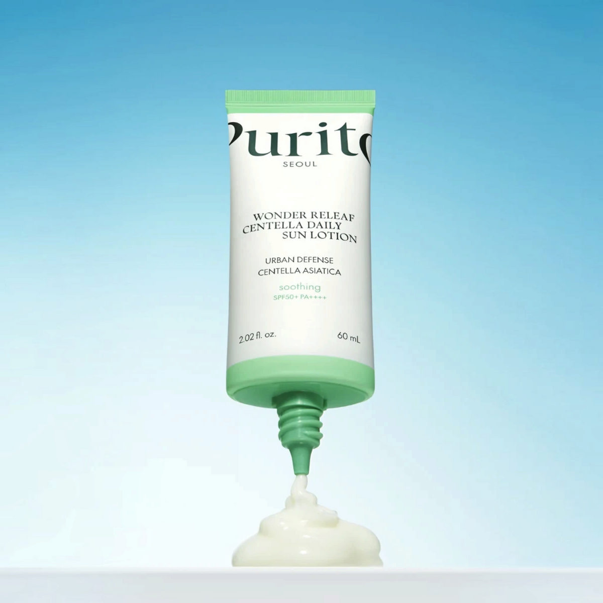 bareskin.lt Purito Seoul Wonder Releaf Centella Daily Sun Lotion SPF50+ lengvos tekstūros kremas su apsauga nuo saulės, pritaikytas kasdieniam naudojimui