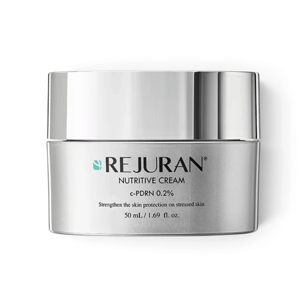 bareskin.lt Rejuran Nutritive Cream in a silver jar with c-PDRN 0.2% for strengthening stressed skin