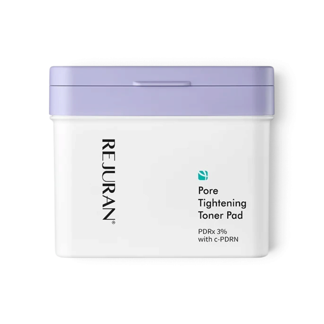 bareskin.lt REJURAN Pore Tightening Toner Pad container with a white base and light purple lid for acne-prone skin