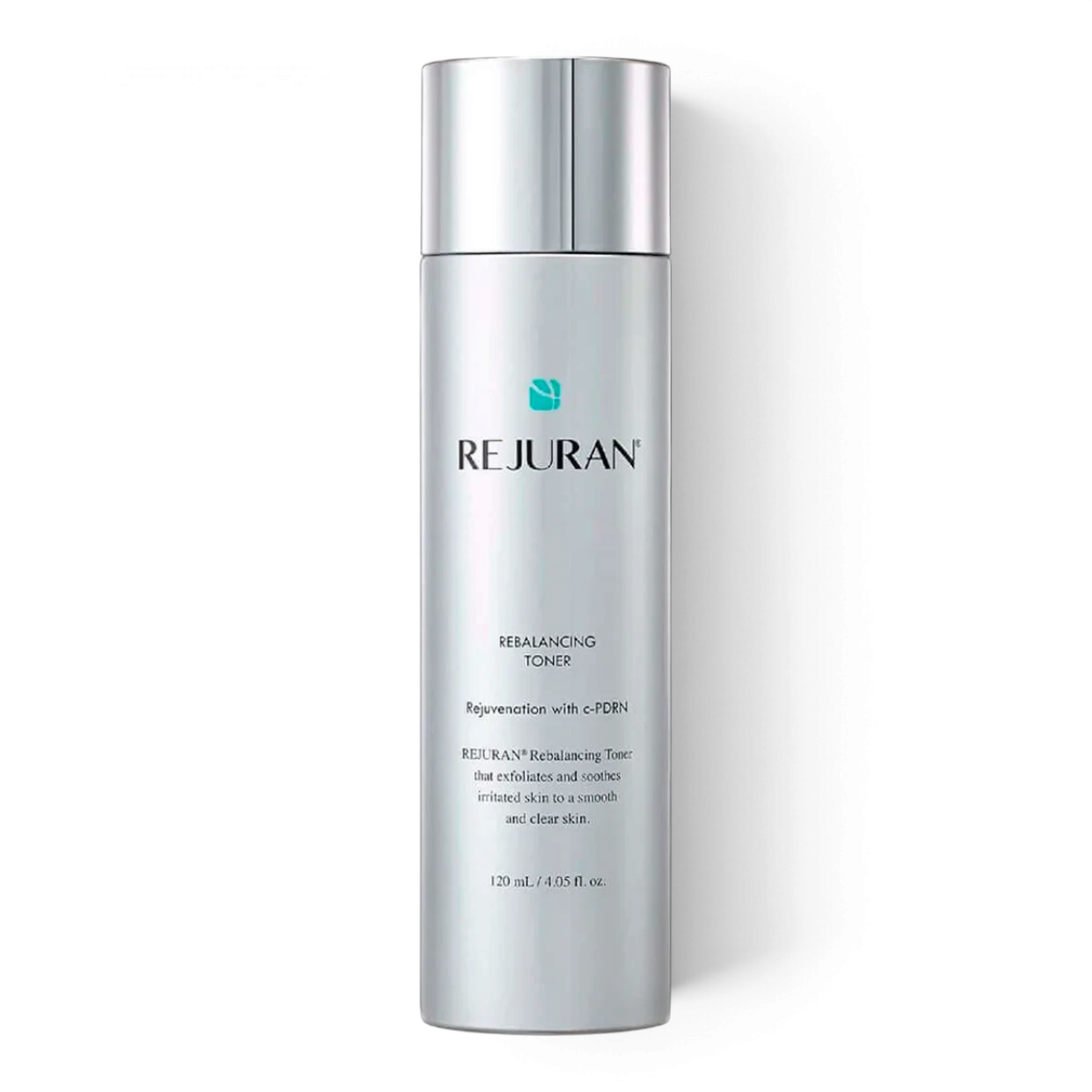 REJURAN Rebalancing Toner by bareskin.lt in a silver bottle, a hydrating facial toner with PDRN for skin care.
