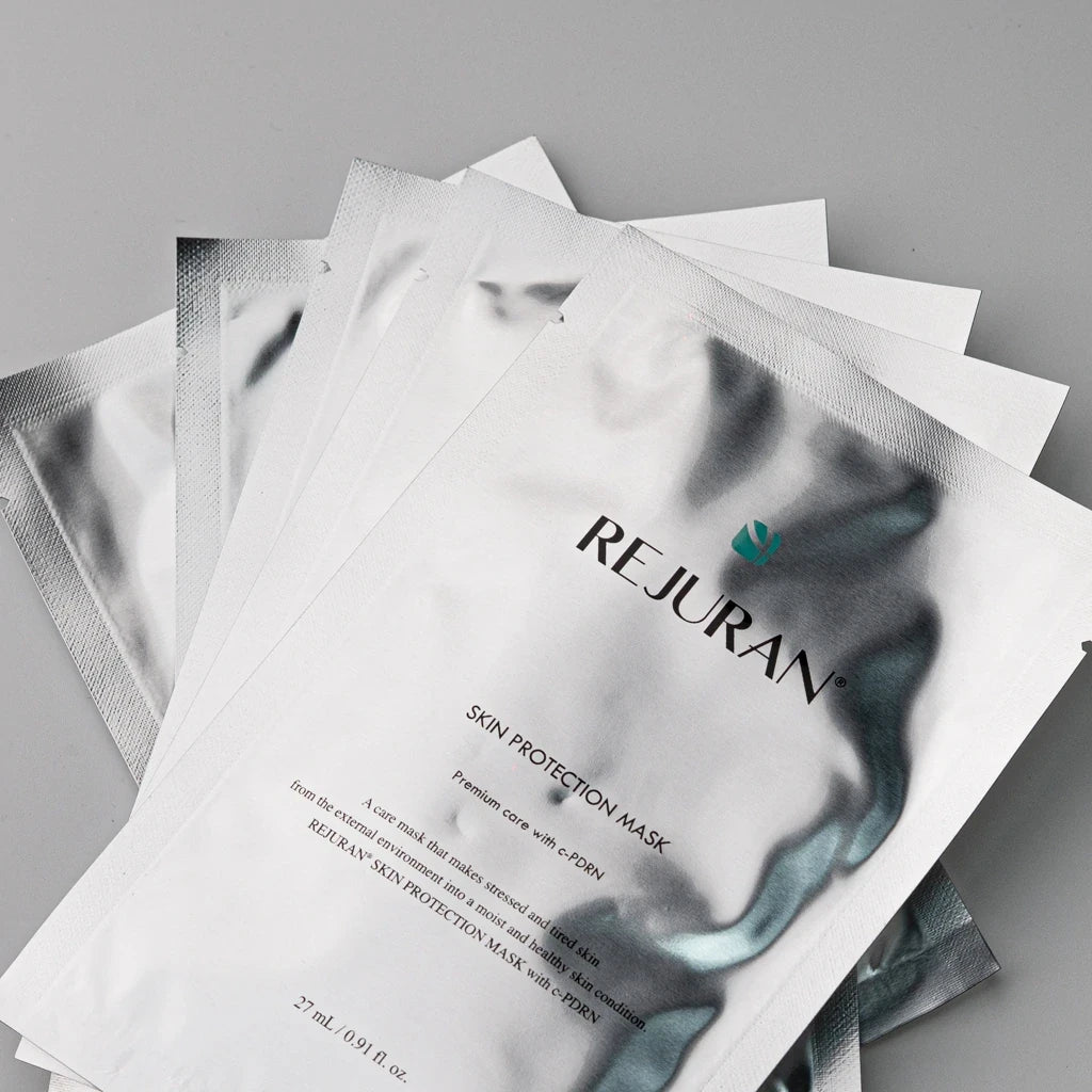 bareskin.lt REJURAN Skin Protection Mask sheet mask packets in silver foil packaging for facial skincare