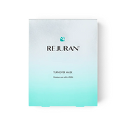 REJURAN Turnover Mask sheet mask packaging from bareskin.lt featuring a white to teal gradient design.