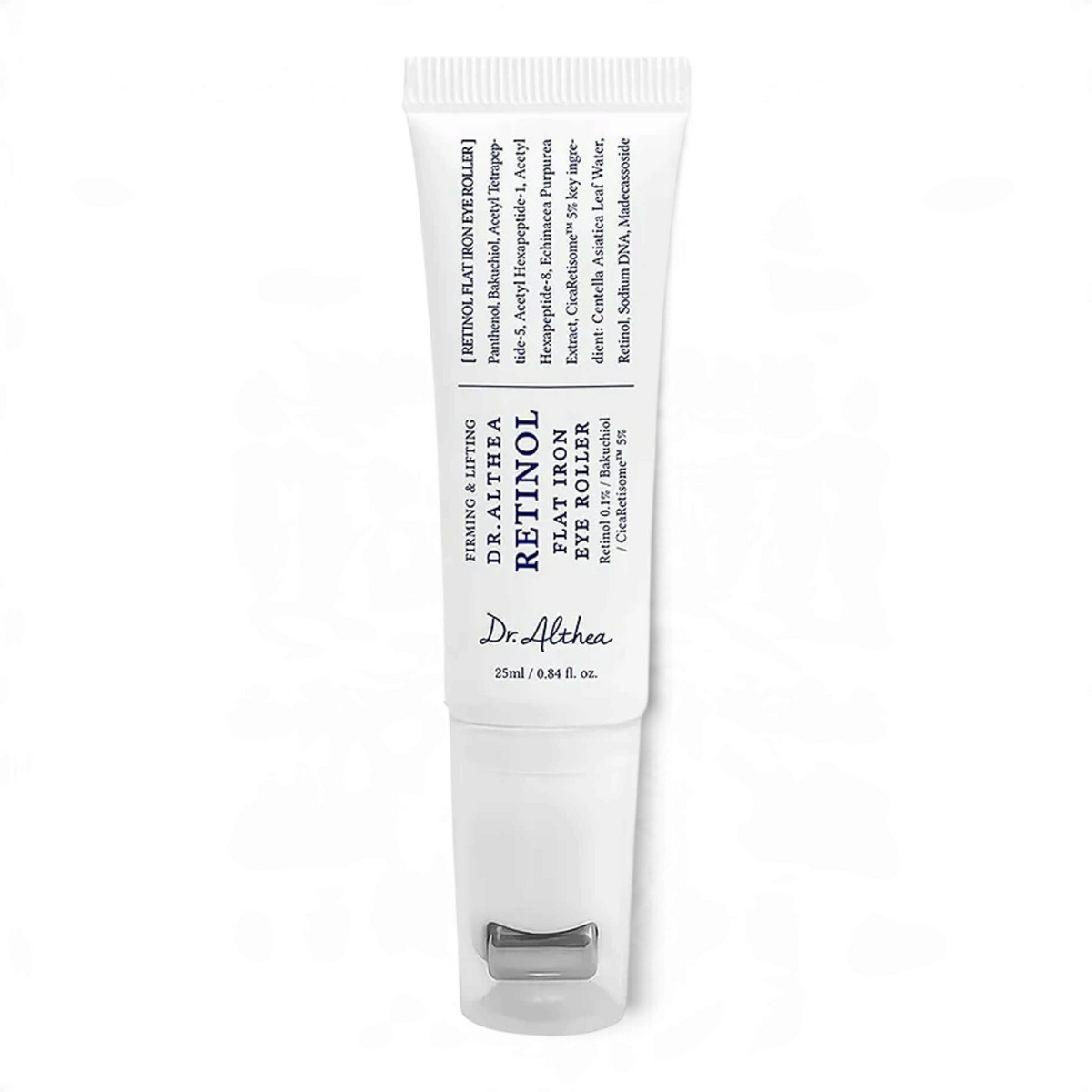 Dr. Althea Retinol Flat Iron Eye Roller by bareskin.lt in a white squeeze tube with a metal applicator tip.