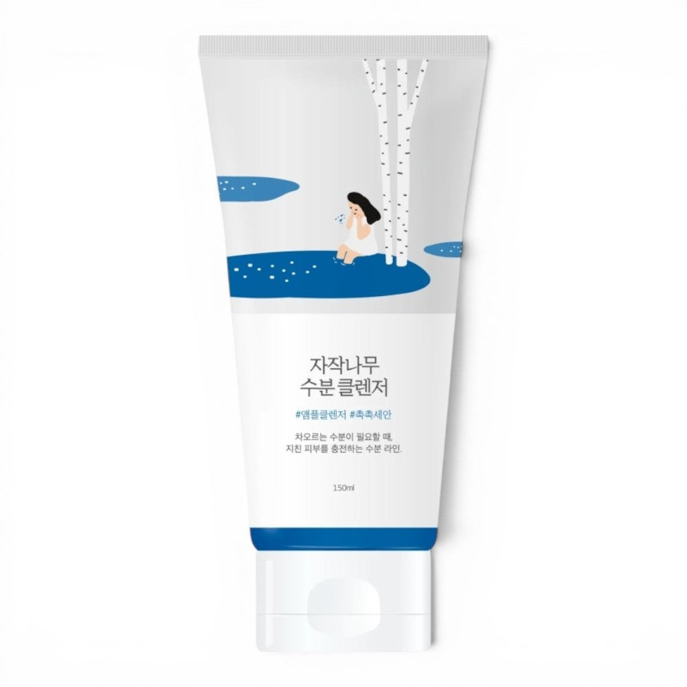 bareskin.lt Round Lab Birch Juice Moisturizing Cleanser in a 150ml white tube with birch tree illustration