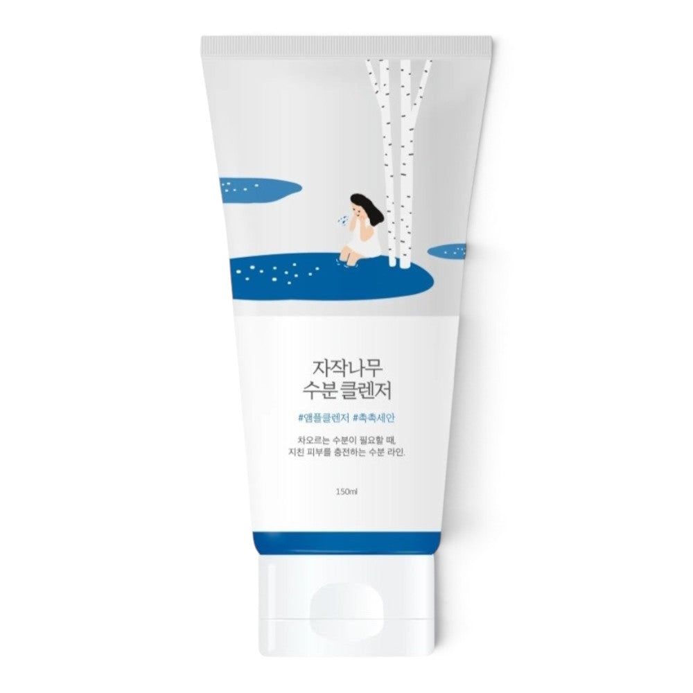 bareskin.lt Round Lab Birch Juice Moisturizing Cleanser in a 150ml white tube with birch tree illustration