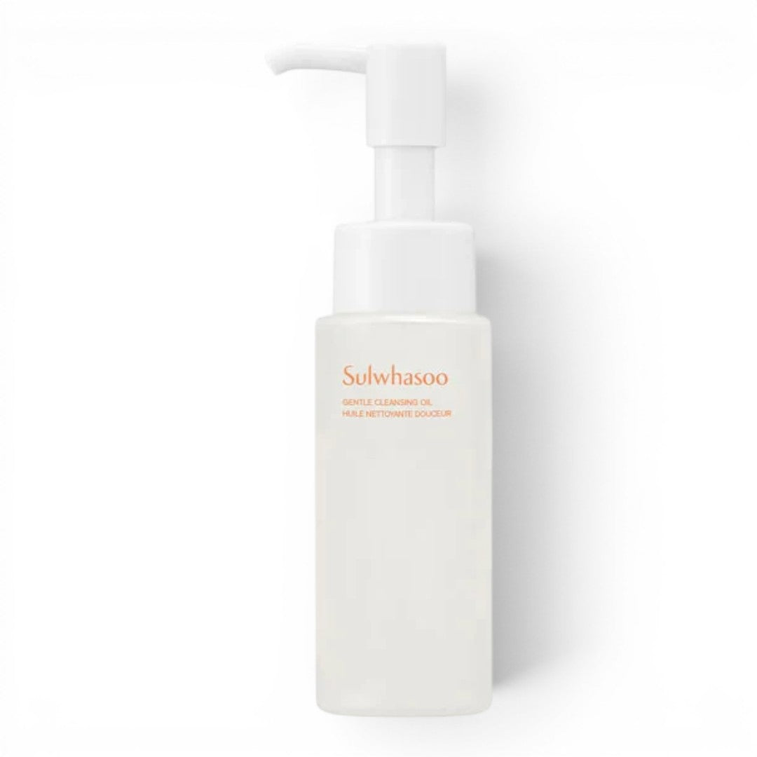 Sulwhasoo Gentle Cleansing Oil in a white pump bottle from bareskin.lt for effective makeup and impurity removal.