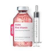 bareskin.lt SUNGBOON EDITOR PDRN Pink Vitamin Glow Boosting Ampoule with visible pink strands and applicator syringe