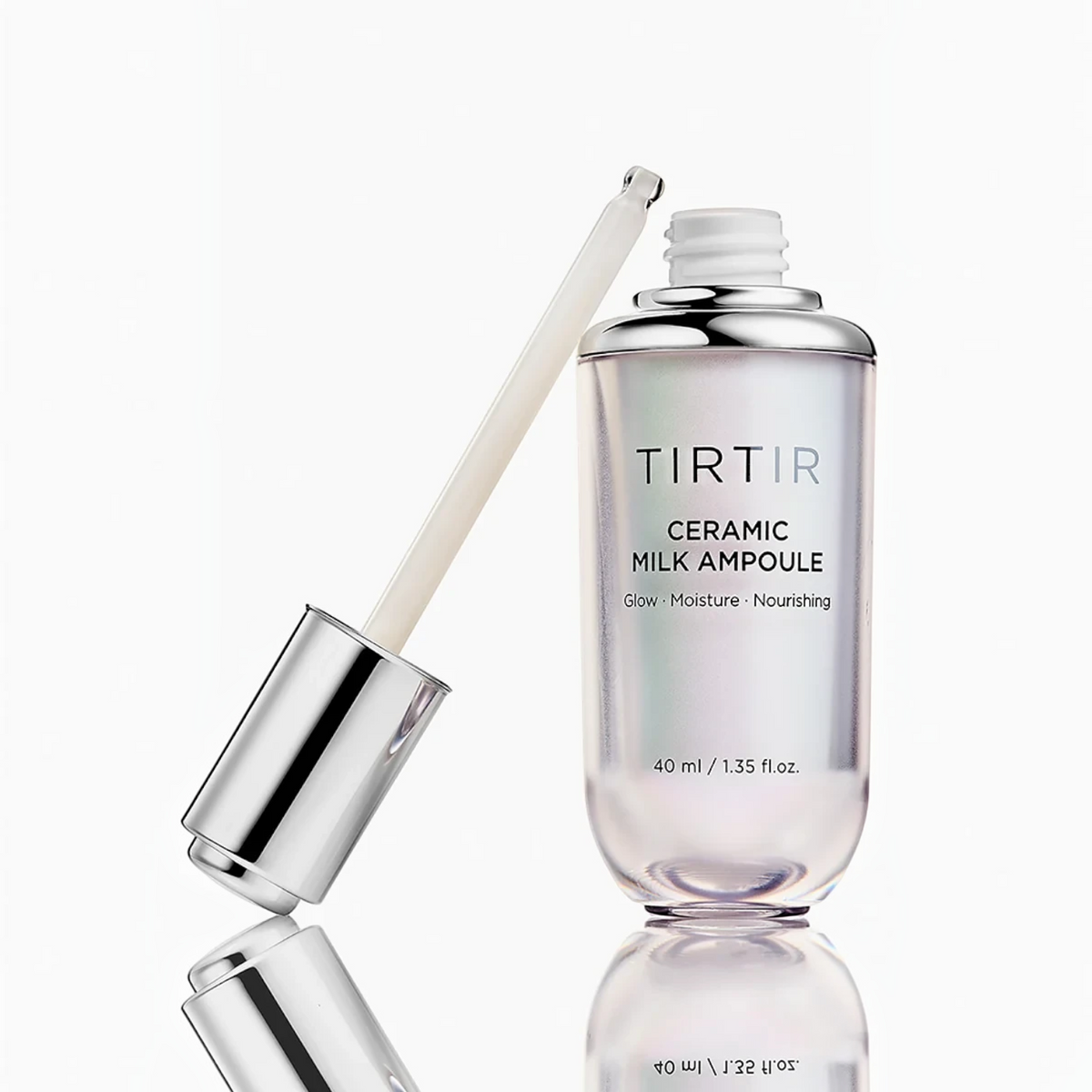 bareskin.lt TIRTIR Ceramic Milk Ampoule face serum bottle with dropper, featuring a milky texture for hydration.