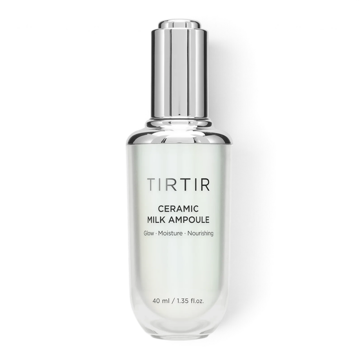 bareskin.lt TIRTIR Ceramic Milk Ampoule in a clear glass bottle with a silver dropper cap for facial hydration