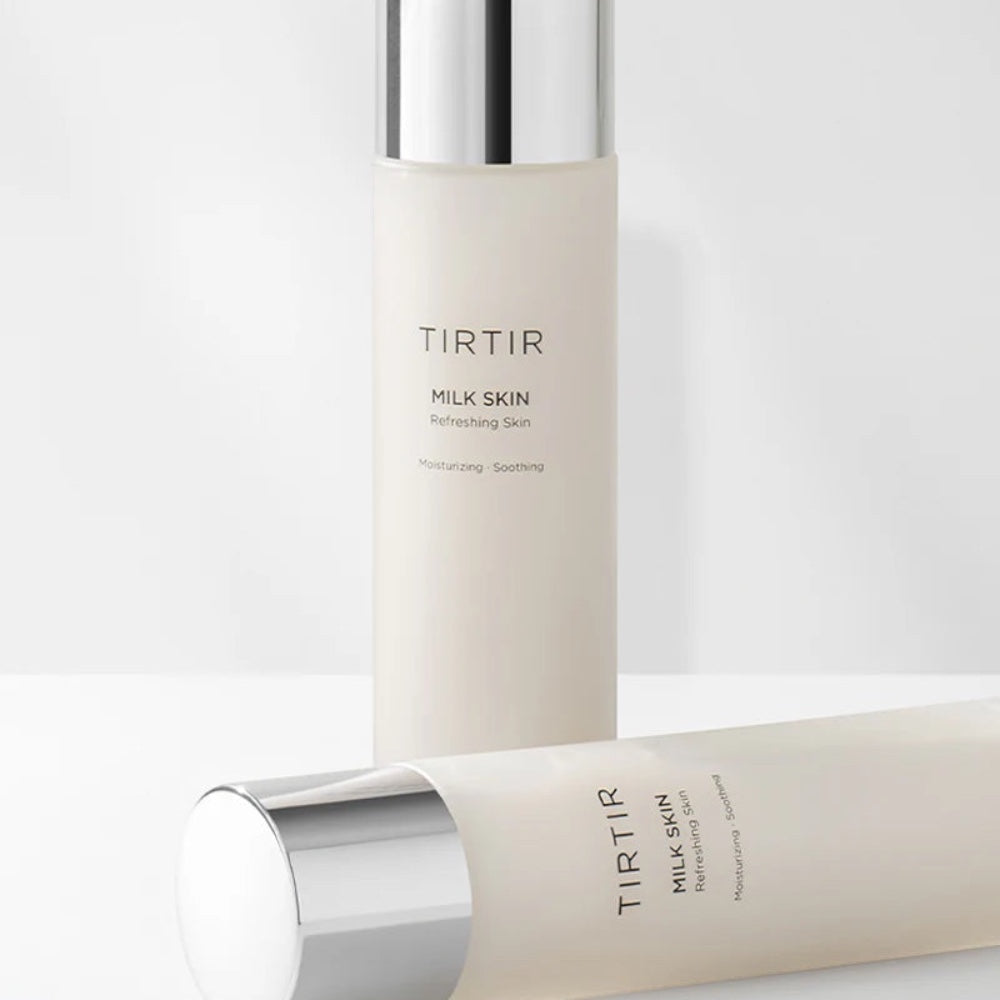 bareskin.lt TIRTIR Milk Skin Toner in a milky white bottle with a silver cap for deep hydration and glass skin effect.