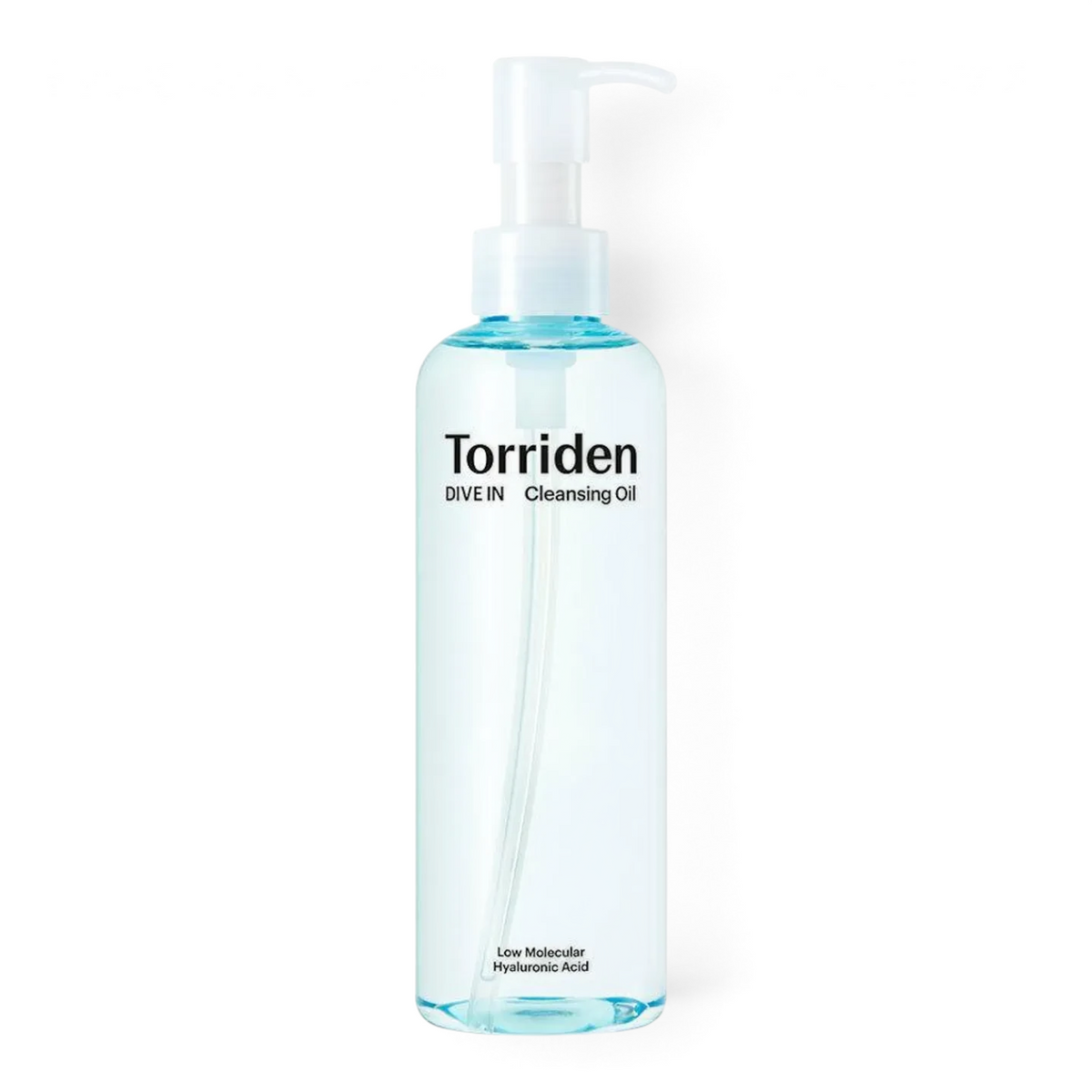 bareskin.lt Torriden DIVE IN Cleansing Oil in a clear blue bottle with a pump dispenser for hydrating makeup removal