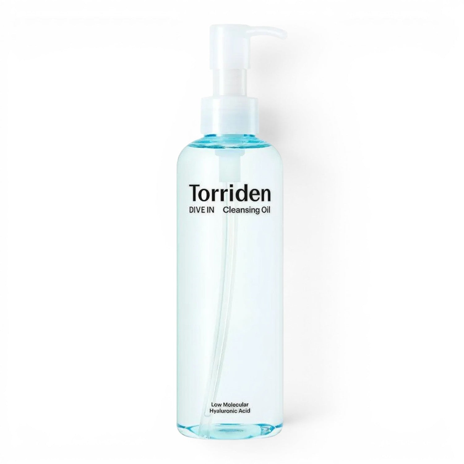 bareskin.lt Torriden DIVE IN Cleansing Oil in a clear blue bottle with a pump dispenser for hydrating makeup removal