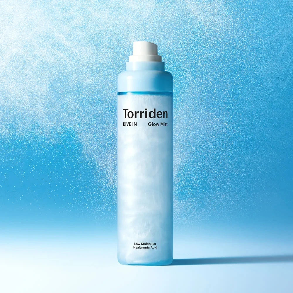 bareskin.lt Torriden Dive In Glow Mist facial spray with low molecular hyaluronic acid in a light blue bottle