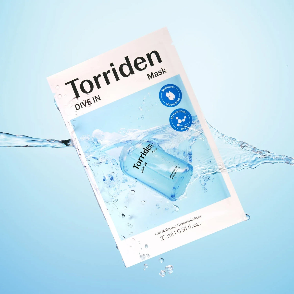 bareskin.lt Torriden DIVE-IN Low Molecule Hyaluronic Acid sheet mask hialurono rūgštis veido kaukėje yra pilna serumo, kuris suteikia gilų ir ilgalaikį drėkinimą