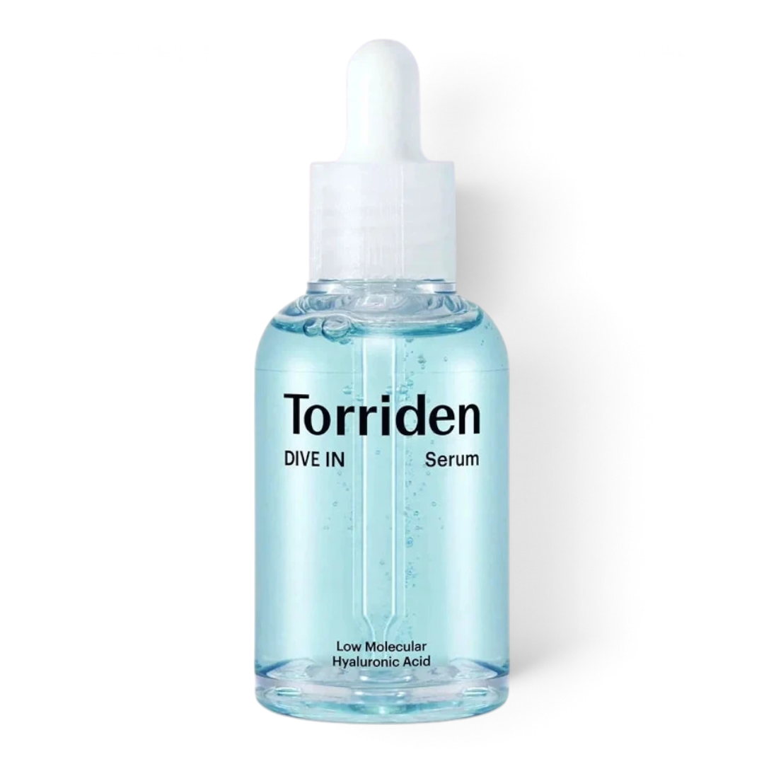 bareskin.lt Torriden DIVE-IN low molecular hyaluronic acid serum in a clear blue glass dropper bottle