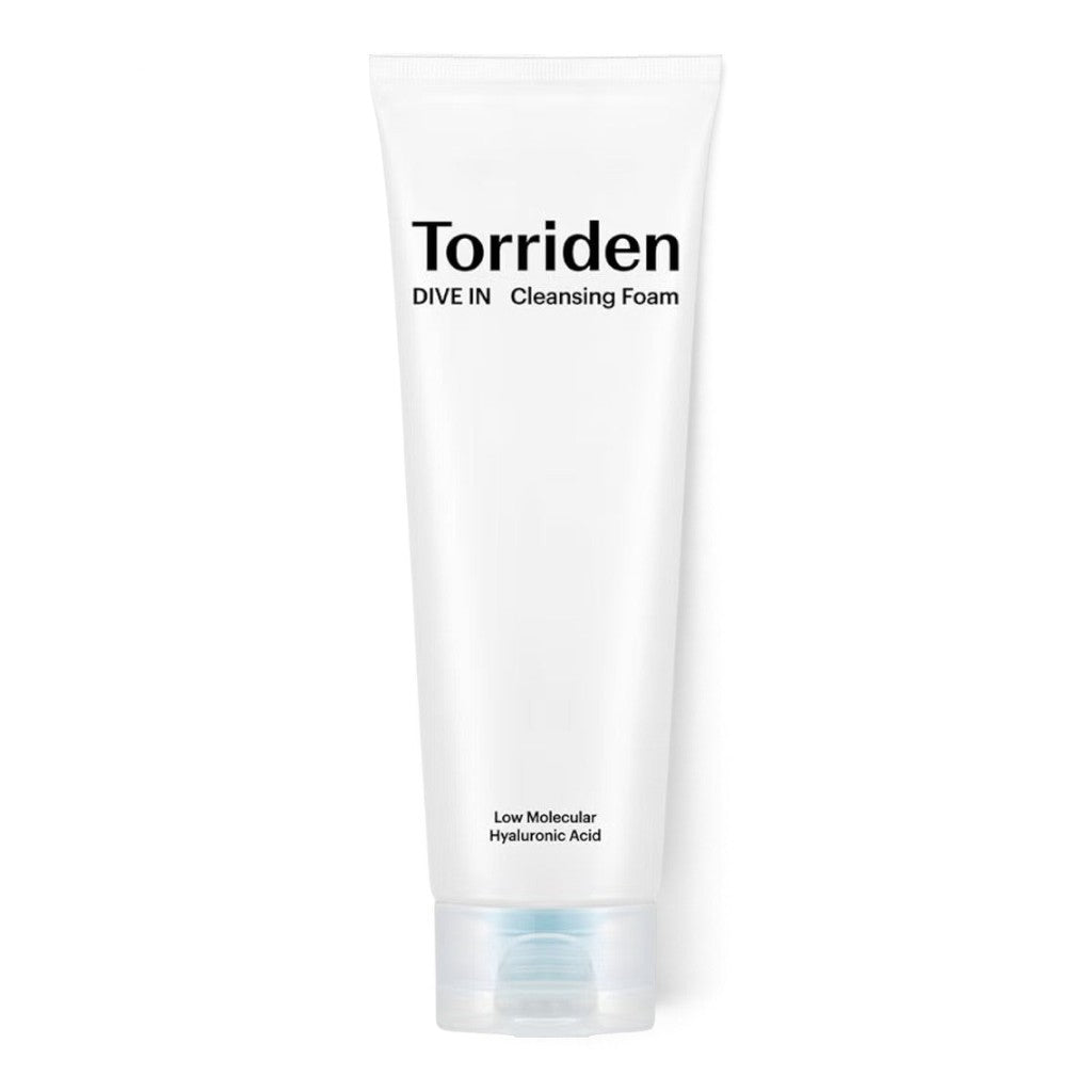 Torriden DIVE IN Low Molecular Hyaluronic Acid Cleansing Foam in a white tube, available at bareskin.lt