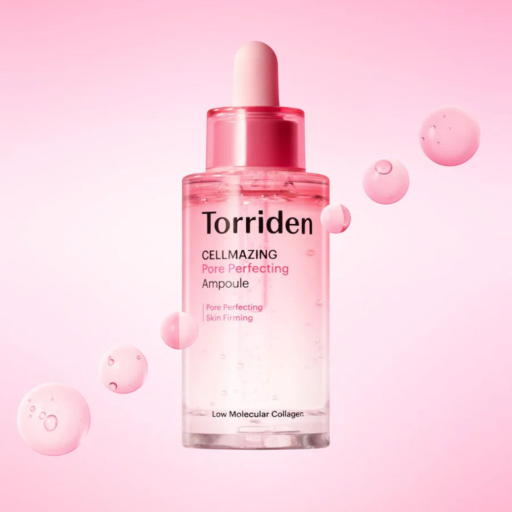 bareskin.lt Torriden Cellmazing Pore Perfecting Ampoule veido serumas su kolageno kompleksu, peptidais ir hialurono rūgštimi, skirtas brandžios ir dehidratuotos odos kasdienei priežiūrai