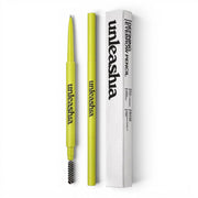 bareskin.lt UNLEASHIA Shaper Defining Eyebrow Pencil with a 1mm ultra-thin tip and spoolie brush in lime green casing.