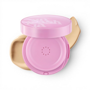 bareskin.lt UNLEASHIA Don't Touch Glass Pink cushion foundation compact with a swatch of beige liquid foundation